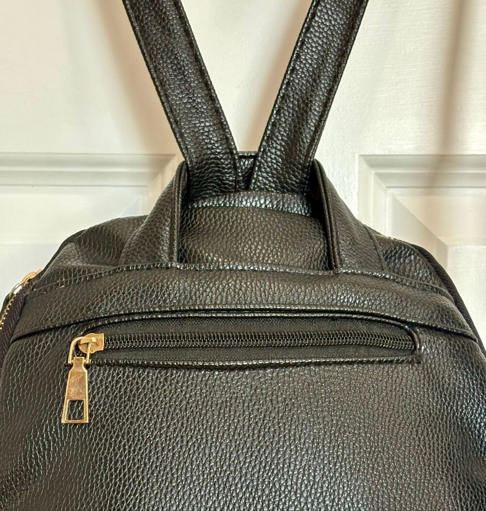 UNBRANDED - EUC Black Pebbled Faux Leather Mini Backpack w/Padlock-Style Accent - Picture 4 of 13